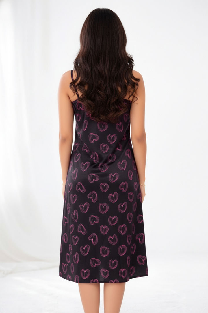 Zivame Satin Hearts Mid Length Nightdress - Black Beauty — image 3